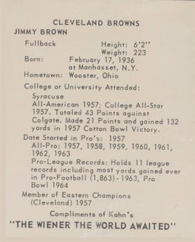 1964 Kahn's Wieners #NNO Jimmy Brown Back