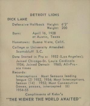 1964 Kahn's Wieners #NNO Dick Lane Back