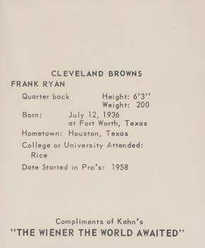 1964 Kahn's Wieners #NNO Frank Ryan Back