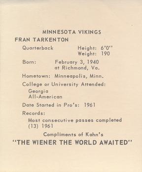 1964 Kahn's Wieners #NNO Fran Tarkenton Back