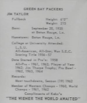 1964 Kahn's Wieners #NNO Jim Taylor Back