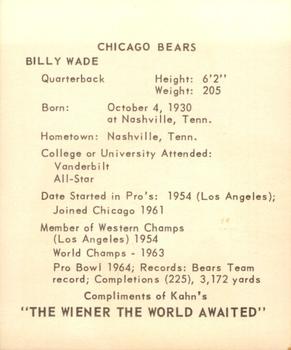 1964 Kahn's Wieners #NNO Bill Wade Back