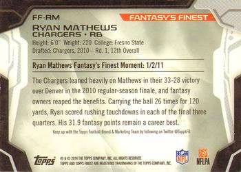 2014 Finest - Fantasy's Finest #FF-RM Ryan Mathews Back