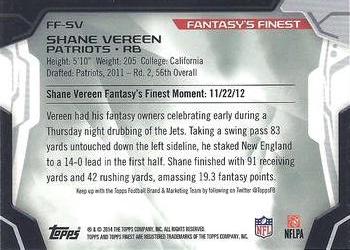 2014 Finest - Fantasy's Finest #FF-SV Shane Vereen Back