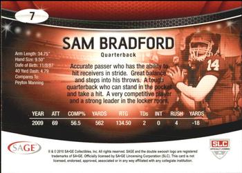 2010 SAGE #7 Sam Bradford Back