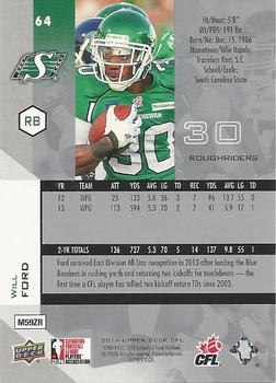 2014 Upper Deck CFL #64 Will Ford Back