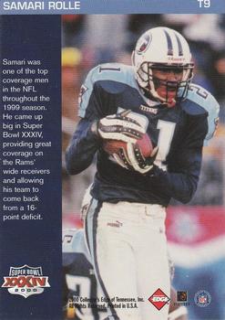 2000 Collector's Edge Super Bowl XXXIV #T9 Samari Rolle Back