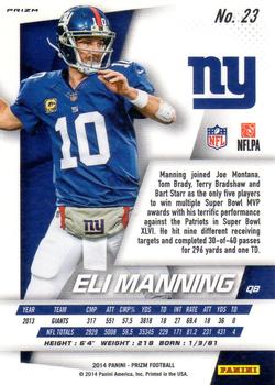 2014 Panini Prizm - Prizms #23 Eli Manning Back