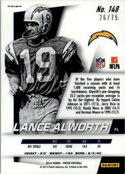 2014 Panini Prizm - NFL Shield Prizm #148 Lance Alworth Back