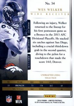 2014 Panini Limited #34 Wes Welker Back