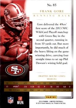 2014 Panini Limited #85 Frank Gore Back