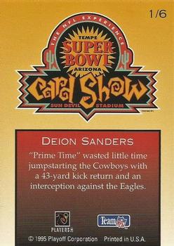 1996 Playoff Super Bowl Card Show #1 Deion Sanders Back
