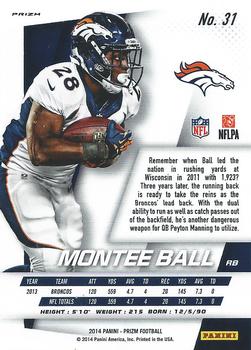 2014 Panini Prizm - Red White And Blue Prizm #31 Montee Ball Back