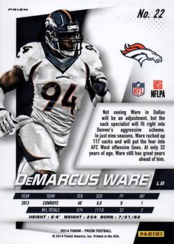 2014 Panini Prizm - Red White And Blue Prizm #22 DeMarcus Ware Back