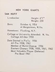 1963 Kahn's Wieners #NNO Sam Huff Back