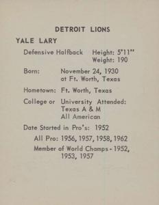 1963 Kahn's Wieners #NNO Yale Lary Back