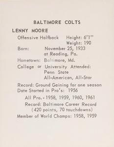 1963 Kahn's Wieners #NNO Lenny Moore Back