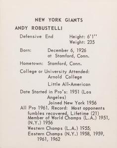 1963 Kahn's Wieners #NNO Andy Robustelli Back
