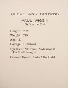 1962 Kahn's Wieners #NNO Paul Wiggin Back