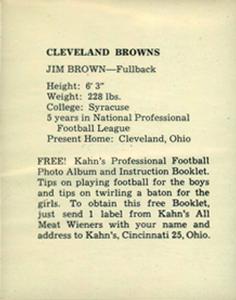 1961 Kahn's Wieners #NNO Jim Brown Back