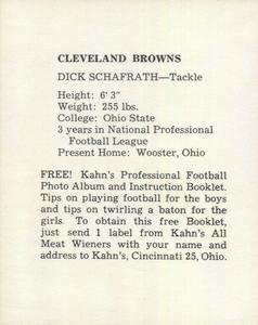 1961 Kahn's Wieners #NNO Dick Schafrath Back