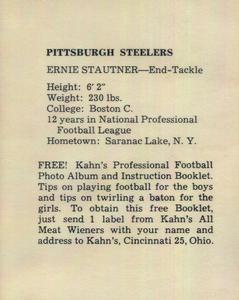 1961 Kahn's Wieners #NNO Ernie Stautner Back