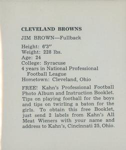 1960 Kahn's Wieners #NNO Jim Brown Back
