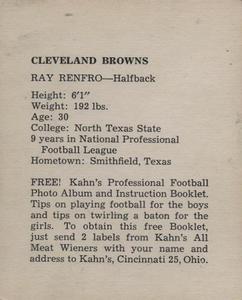 1960 Kahn's Wieners #NNO Ray Renfro Back
