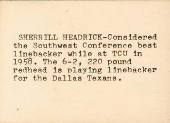 1960 7-Eleven Dallas Texans #NNO Sherrill Headrick Back