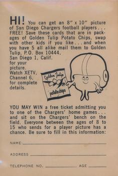 1961 Golden Tulip San Diego Chargers #NNO Sam DeLuca Back