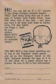 1961 Golden Tulip San Diego Chargers #NNO Charlie Flowers Back