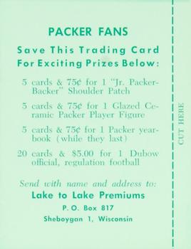 1961 Lake to Lake Green Bay Packers #20 Dave Hanner Back