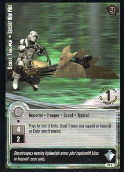 2001 Decipher Jedi Knights TCG: Masters of the Force - First Day of Printing #36 Scout Trooper - Speeder Bike Pilot Front