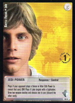 2001 Decipher Jedi Knights TCG: Masters of the Force - First Day of Printing #106 Battle Focus - Luke Front