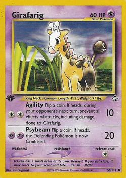 2000 Pokemon Neo Genesis 1st Edition #58/111 Girafarig Front