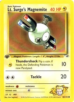 2000 Pokemon Gym Heroes 1st Edition #80/132 Lt. Surge's Magnemite Front