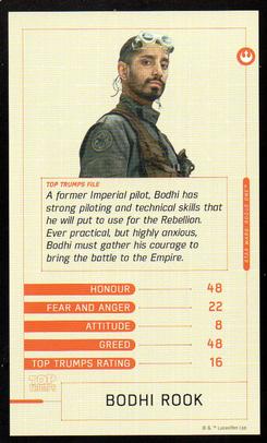 2016 Top Trumps Star Wars Rogue One #NNO Bodhi Rook Front