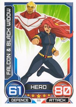 2014 Topps Marvel Hero Attax Series 3 #55 Falcon & Black Widow Front