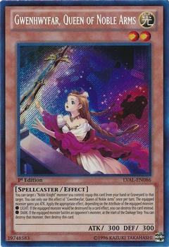 1996 Yu-Gi-Oh! Legacy of the Valiant #LVAL-EN086 Gwenhwyfar, Queen of Noble Arms Front