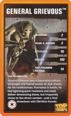 2015 Top Trumps Star Wars 30 Classic Characters #NNO General Grievous Front