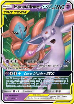 2019 Pokemon Sun & Moon Unified Minds #72/236 Espeon & Deoxys Tag Team GX Front