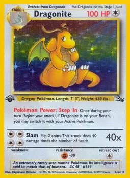 1999 Pokemon Fossil 1st Edition #4/62 Dragonite Front