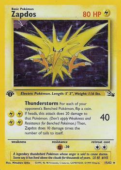 1999 Pokemon Fossil 1st Edition #15/62 Zapdos Front