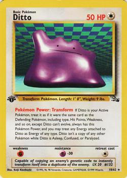1999 Pokemon Fossil 1st Edition #18/62 Ditto Front