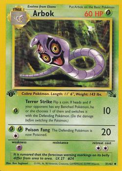 1999 Pokemon Fossil 1st Edition #31/62 Arbok Front
