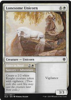 2019 Magic the Gathering Throne of Eldraine #021 Lonesome Unicorn / Rider in Need Front