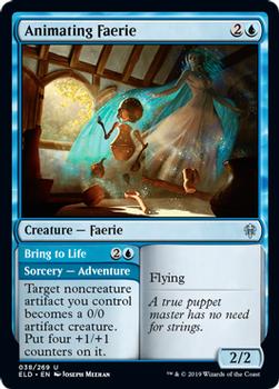 2019 Magic the Gathering Throne of Eldraine #038 Animating Faerie / Bring to Life Front