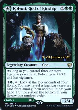 2021 Magic the Gathering Kaldheim - Prerelease Promos #181 Kolvori, God of Kinship / The Ringhart Crest Front