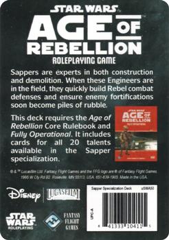 2014 Fantasy Flight Games Star Wars Age of Rebellion Specialization Deck Engineer Sapper #NNO Credits Back