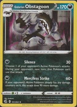 2021 Pokemon Sword & Shield Fusion Strike #161/264 Galarian Obstagoon Front